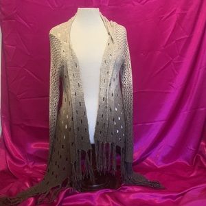 Young threads New York long cardigan tan and brown with holes size small